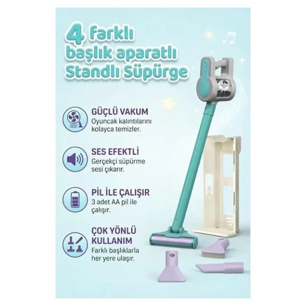 Pilli 4 Farklı Fonksiyonlu Stantlı Eğitici Oyuncak Dikey Süpürge - Görsel 7