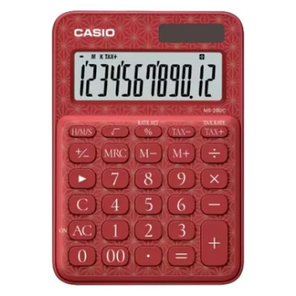 Casio MS-20UC-JRD Kırmızı Desenli 12 Haneli Hesap Makinesi - Görsel 4
