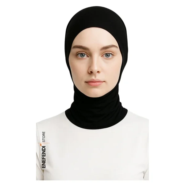 Boyunluklu Bone , Spor Bone , Hijab , Tesettür, Siyah , Geçmeli Hazır Bone - Görsel 2