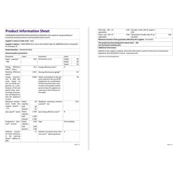 Haier I-Pro Series 1 HW100-BP14929A 1400 Devir 10 kg Çamaşır Makinesi - Görsel 8