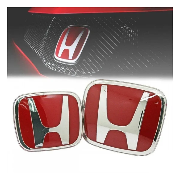 Autogp Honda Civic Uyumlu Panjur Ve Bagaj Logosu Arması Kırmızı Takım 2Li Set 2002 / 2006 - Görsel 3