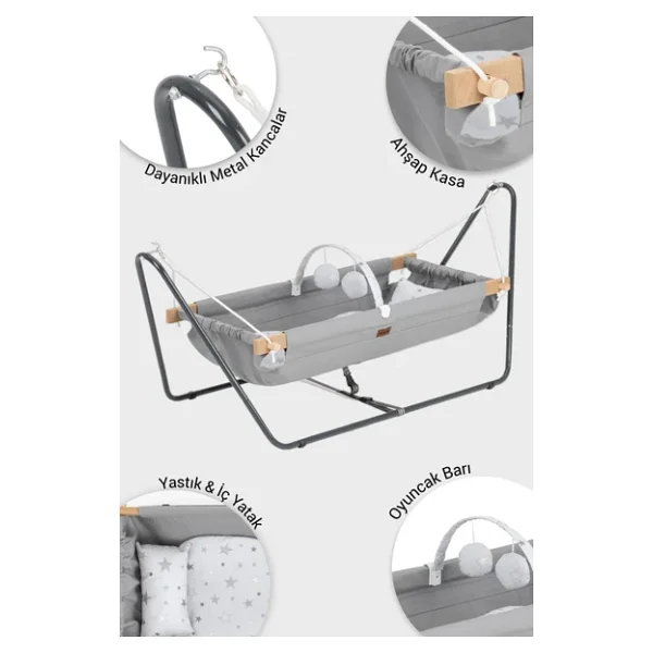 Wellgro Cozy Nest Hamak Beşik Gri, Anne Yanı Bebek Hamağı - Görsel 2