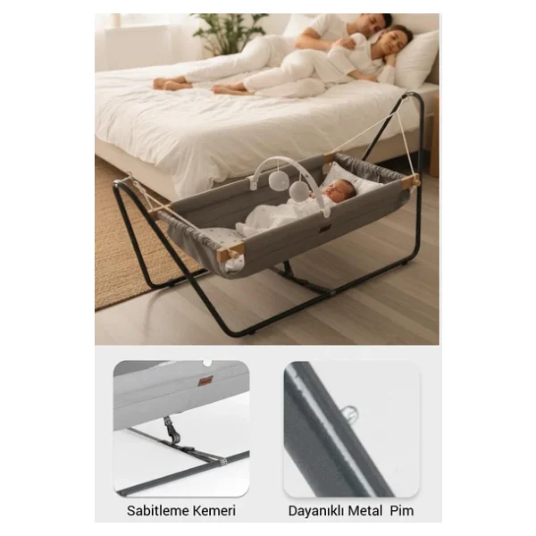 Wellgro Cozy Nest Hamak Beşik Gri, Anne Yanı Bebek Hamağı - Görsel 3