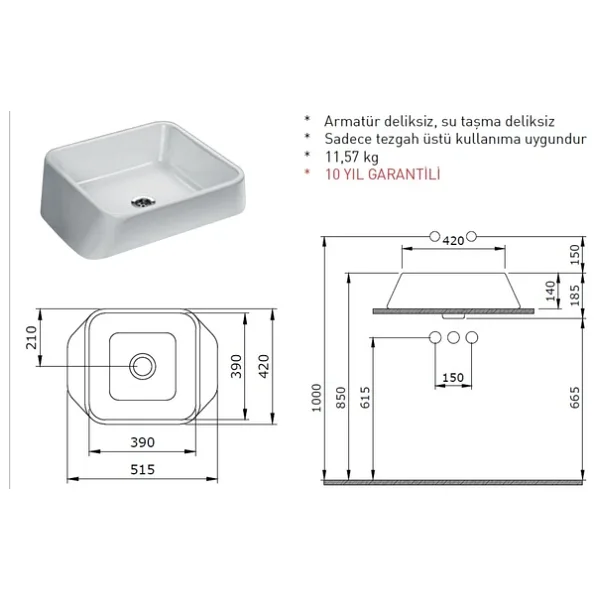 Bocchi Firenze 1005-025-0125 Mat Kahverengi Çanak Lavabo - Görsel 2