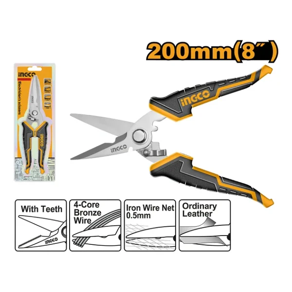 FIXONIC Ingco Hes0188 8"/200mm Endüstriyel Elektrikçi Makası Sarı - Görsel 4