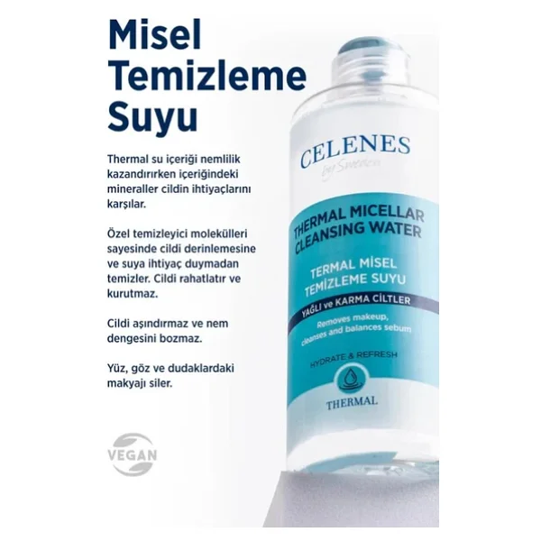 Celenes Thermal Micellar Kuru ve Hassas Ciltler 400 ml Yüz ve Makyaj Temizleme Suyu - Görsel 4