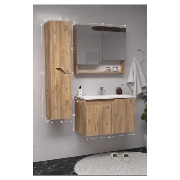Teta Home Napoli Boy Dolaplı 80 cm Banyo Seti - Görsel 6
