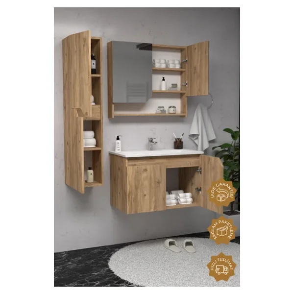 Teta Home Napoli Boy Dolaplı 80 cm Banyo Seti - Görsel 3