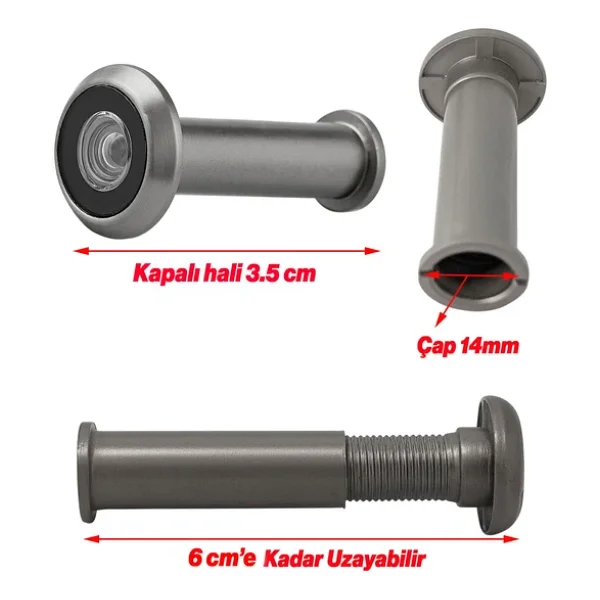 Kapı Dürbünü Kısa 35-60 Mm 14 Mm Delik Çapı Güvenlik Gözetleme Aparatı Metal Gövde Saten Renk - Görsel 2