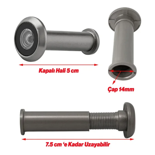 Saten Renk Kapı Dürbünü Kısa 50-75 mm Ayarlanabilir 14 mm Geniş Açılı Güvenlik Kapı Gözetleme Dürbünü - Görsel 2