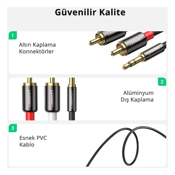 Ugreen 10591 5 m RCA to 3.5mm Aux Ses Kablosu - Görsel 7