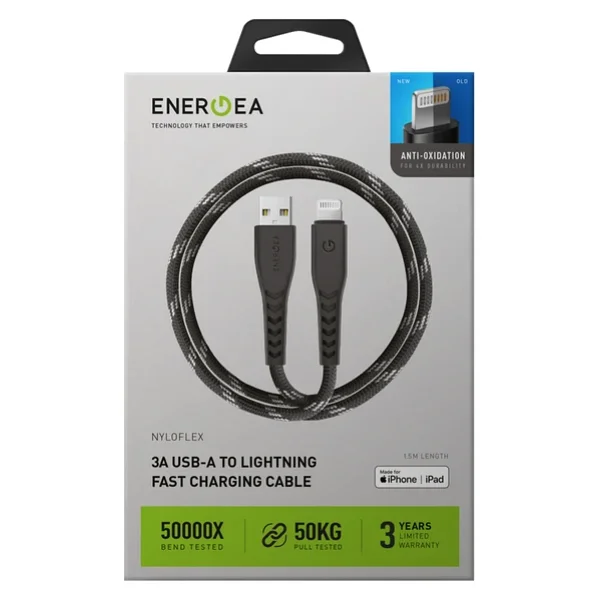 Energea C89 NyloFlex 1.5 m Lacivert USB to Lightning Hızlı Şarj Kablosu - Görsel 7