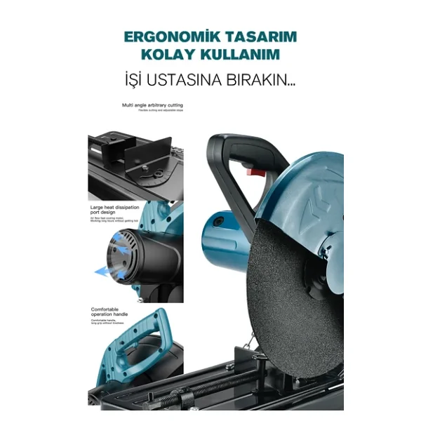 POWER BLACK 2000 W 355 Mm Bakır Sargılı Metal Şanzıman Profesyonel Profil Metal Kesme Makinesi - Görsel 2