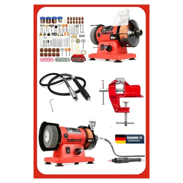 Tezgah Tipi Taşlama Parlatma Cilalama Gravür Hobi Taş Motoru + Mengene + 105 Parça Hobi Set + Hortum - Görsel 2