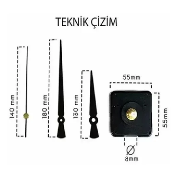 Saat Mekanizması 1. Sınıf Akar Sessiz Askılı 3D Saatlerle Uyumlu Altın Renk Siyah - Görsel 3