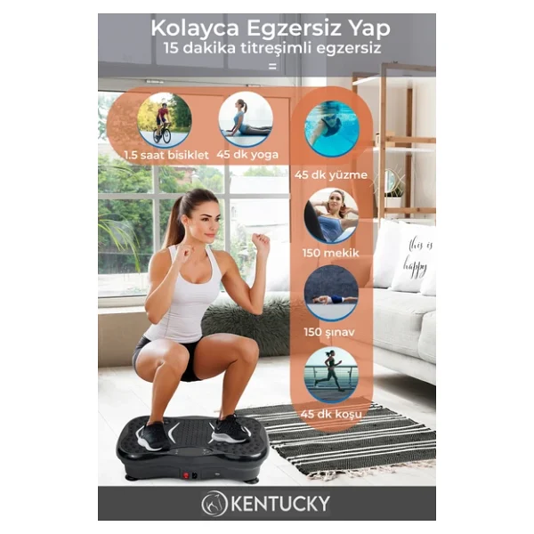 3D 5 Programlı Titreşimli Spor Kondisyon Fitness Egzersiz Aleti Vipration Plates Siyah - Görsel 4