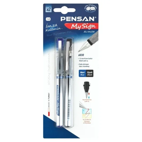 Pensan My Sign 1.0 mm Jel Roller Kalem Mavi - Siyah - Görsel 2