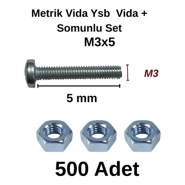 Tuğra Hırdavat M3x5mm Metrik Vida Ysb - Somunlu 500'Lü Takım - Görsel 4