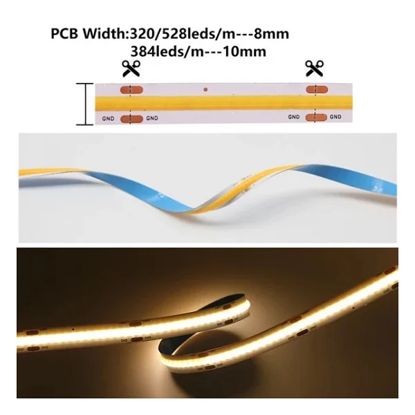 COB Led şerit 5metre 24V 480LED/m 6000K soğuk beyaz 10W 8mm IP20 aydınlatma ışık hortum kendinden yapışkanlı - Görsel 5