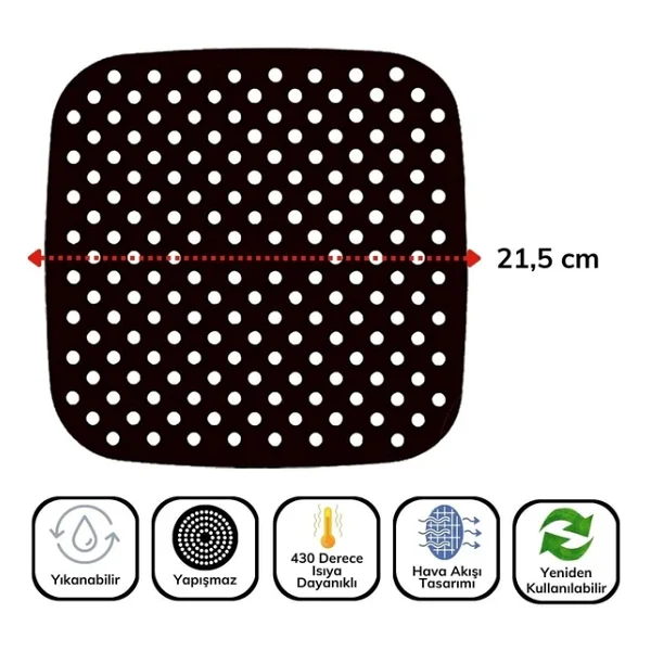 Renkli Isıya Dayanıklı Yıkanılabilir Silikon Fırın Ve Airfryer Kare Pişirme Matı 21,5 Cm - Görsel 7