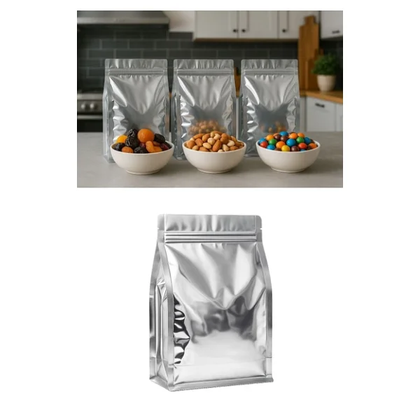 Kilitli Metalize Flat Bottom Kahve Kuruyemiş Bakliyat Kedi Kumu Yem Saklama Torbası 30x20cm 25li - Görsel 3
