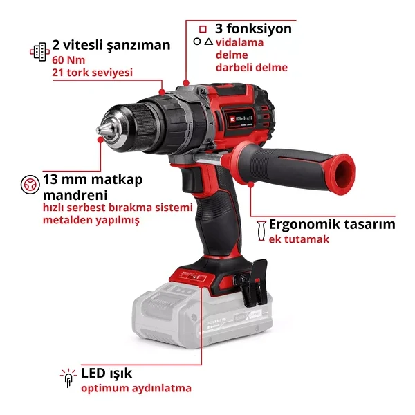 Einhell TP-CD 18/60 Li-i BL Tek Akülü 2.5 Ah Darbeli Matkap - Görsel 6
