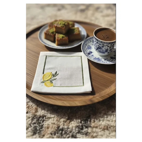 Limon Nakışlı 4'Lü Sunumluk Peçete, Kokteyl Peçetesi, Kahve Yanı Sunumluk, Bardak Altlığı - Görsel 3