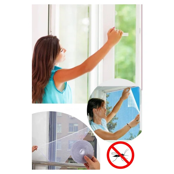 Kesilebilir Pencere Sinekliği Cırt Bantlı Yapışkanlı 150Cm X 130Cm Çıkarılabilir Tül Sineklik - Görsel 3