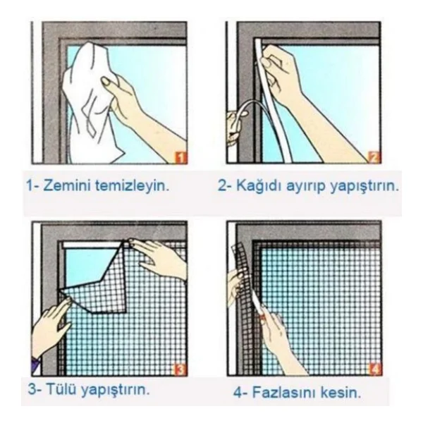 Kesilebilir Pencere Sinekliği Cırt Bantlı Yapışkanlı 150Cm X 130Cm Çıkarılabilir Tül Sineklik - Görsel 7