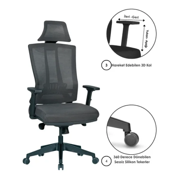 Casella Eden Fileli Yönetici Koltuğu Ofis Koltuğu Ergonomik, Şık Ve Fonksiyonel - Görsel 3