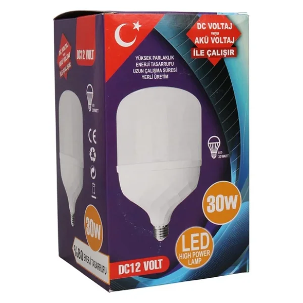 Powermaster Pm-28471 E27 12 Volt - 30 Watt 6500K Yerli Üretim Beyaz Jumbo Led Ampul (Dc12v) - Görsel 6