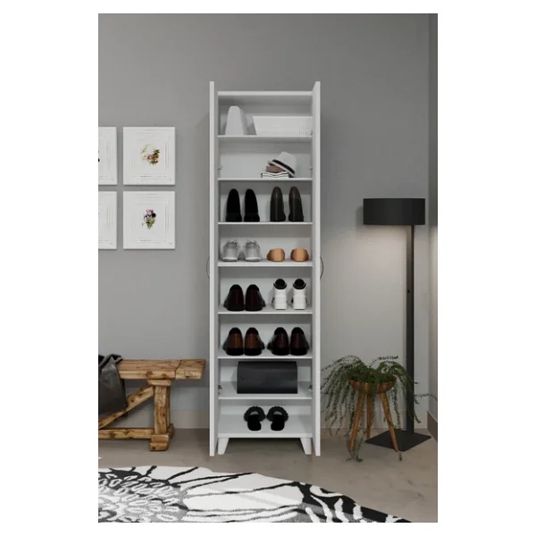 KZY 8 Raflı 2 Kapaklı 16R Ayakkabı Dolabı Banyo Dolabı Çok Amaçlı Dolap Beyaz - Görsel 4
