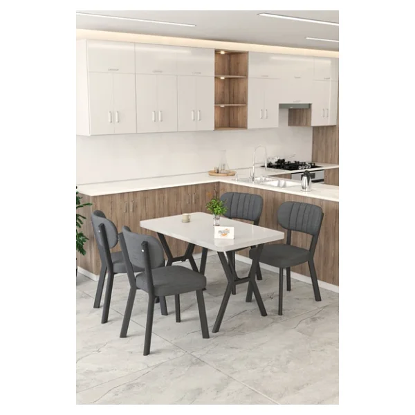 Mygusi Gnr 70x110cm Sabit Beyaz Mutfak Masası Takımı, Yemek Masası, 4 Modern Antrasit Sandalye - Görsel 2