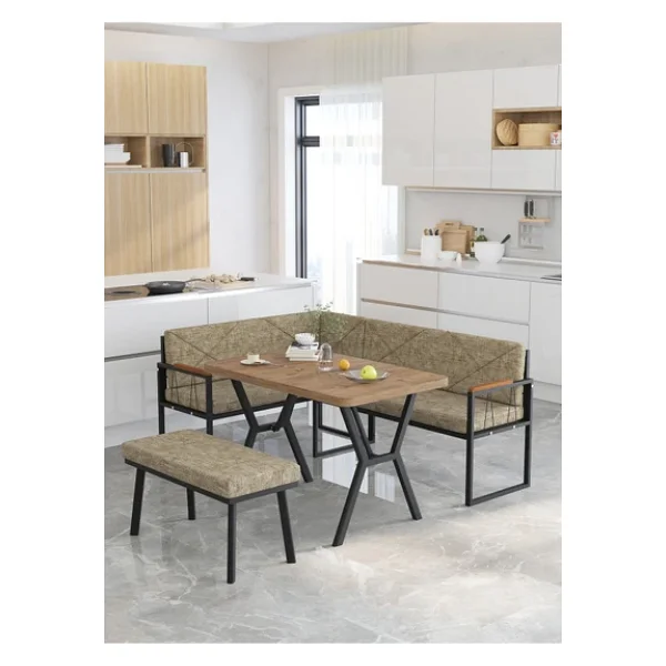Mygusi Src 70x110 Atlantik Masalı Köşe Takımı Mutfak Balkon Köşe Takımı, Mutfak Masası Takımı - Cappucino - Görsel 2