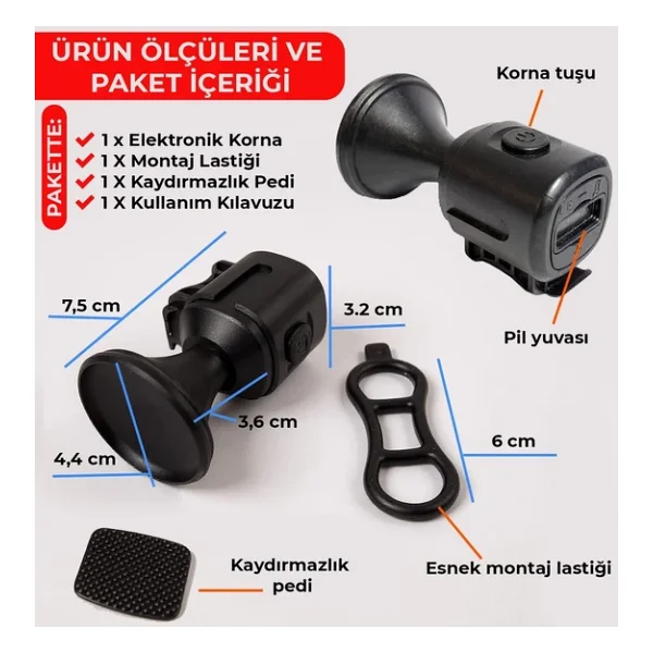 Upway Yüksek Sesli Elektronik Bisiklet Scooter Kornası - Pilli 120Db Ses Gücü - Görsel 8