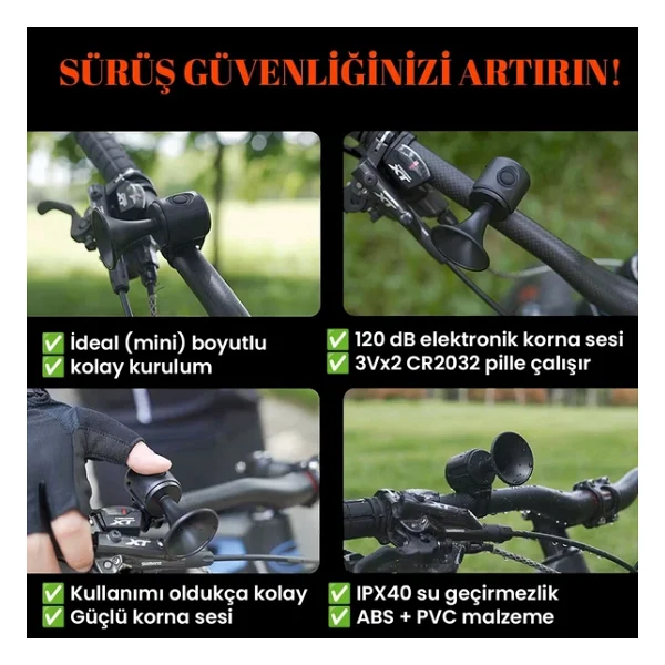 Upway Yüksek Sesli Elektronik Bisiklet Scooter Kornası - Pilli 120Db Ses Gücü - Görsel 3