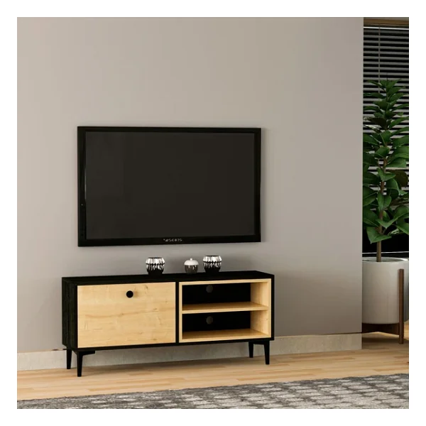 Selis T004 Modern Tv Sehpası - Ahşap Siyah/Safir Meşe - 120 Cm - Görsel 2