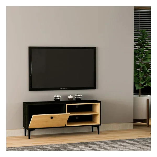 Selis T004 Modern Tv Sehpası - Ahşap Siyah/Safir Meşe - 120 Cm - Görsel 3