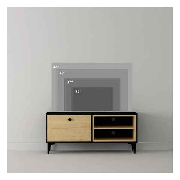 Selis T004 Modern Tv Sehpası - Ahşap Siyah/Safir Meşe - 120 Cm - Görsel 4