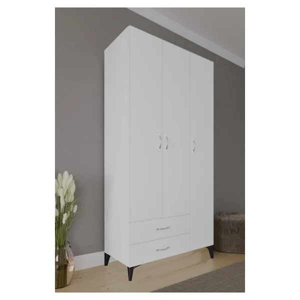 Mavera 3 Kapaklı 2 Çekmeceli Gardrop, Beyaz, 90 cm - Görsel 3