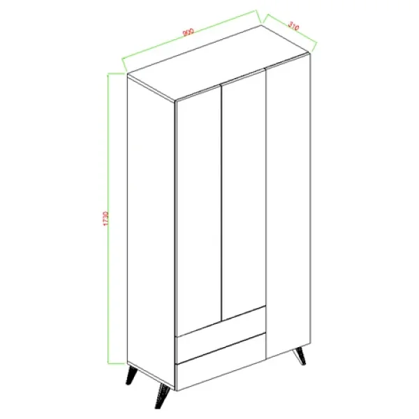 Mavera 3 Kapaklı 2 Çekmeceli Gardrop, Beyaz, 90 cm - Görsel 4