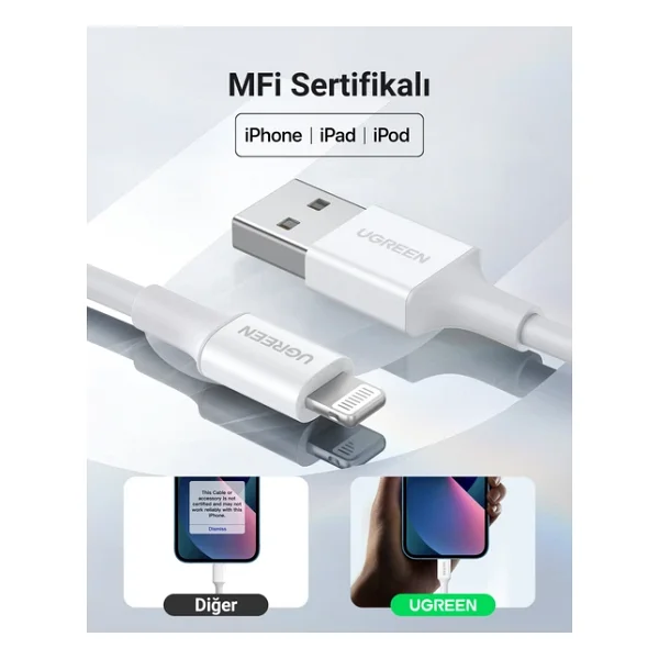 Ugreen 20728 1 m USB to Lightning Hızlı Şarj Kablosu - Görsel 4