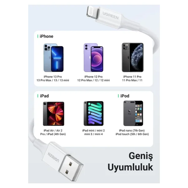 Ugreen 20728 1 m USB to Lightning Hızlı Şarj Kablosu - Görsel 5