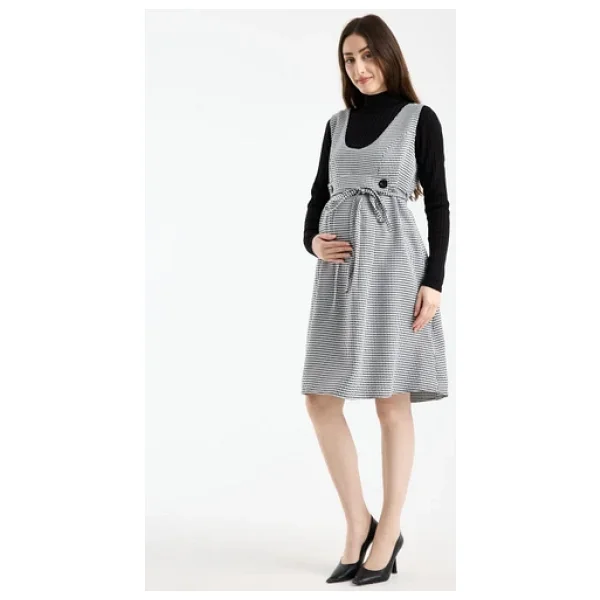 Işşıl 9138-Kazayağı Çift Düğme Mini Hamile Jile Elbise - Görsel 3
