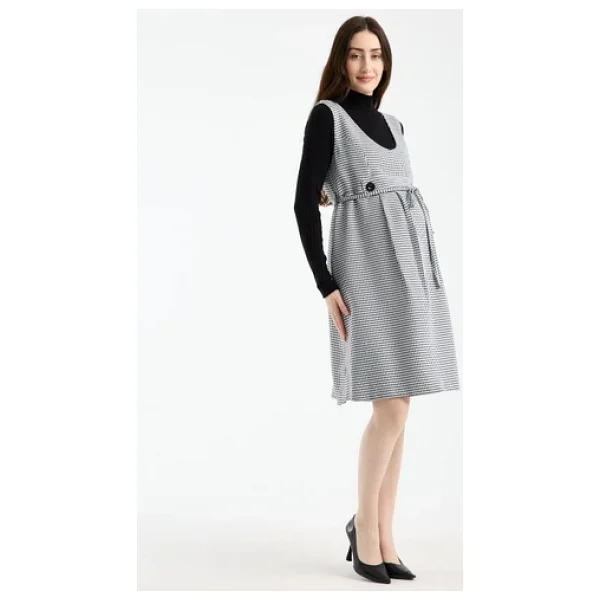 Işşıl 9138-Kazayağı Çift Düğme Mini Hamile Jile Elbise - Görsel 2