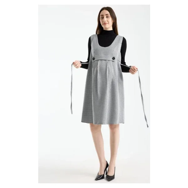 Işşıl 9138-Kazayağı Çift Düğme Mini Hamile Jile Elbise - Görsel 5