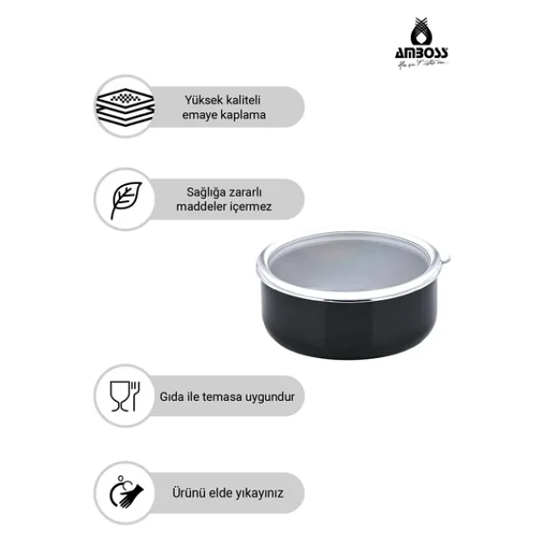 Amboss Crispella Siyah 14-16-18 cm 3'lü Emaye Saklama Kabı - Görsel 5