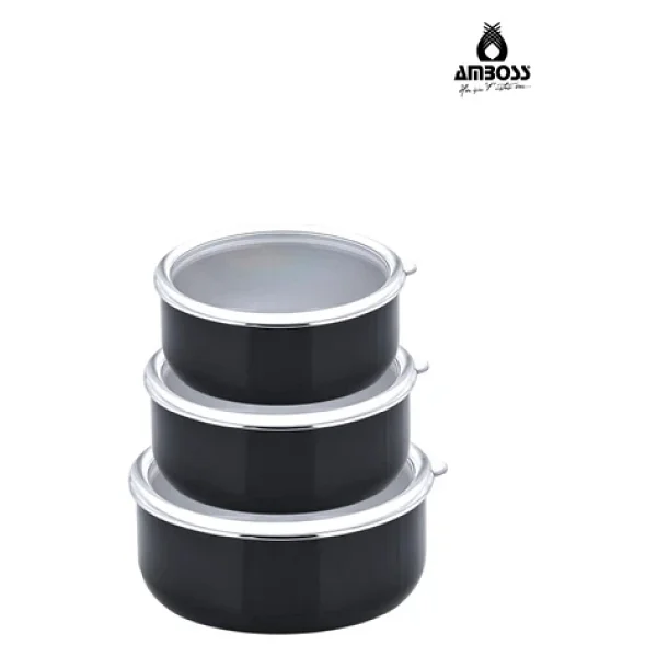 Amboss Crispella Siyah 14-16-18 cm 3'lü Emaye Saklama Kabı - Görsel 4