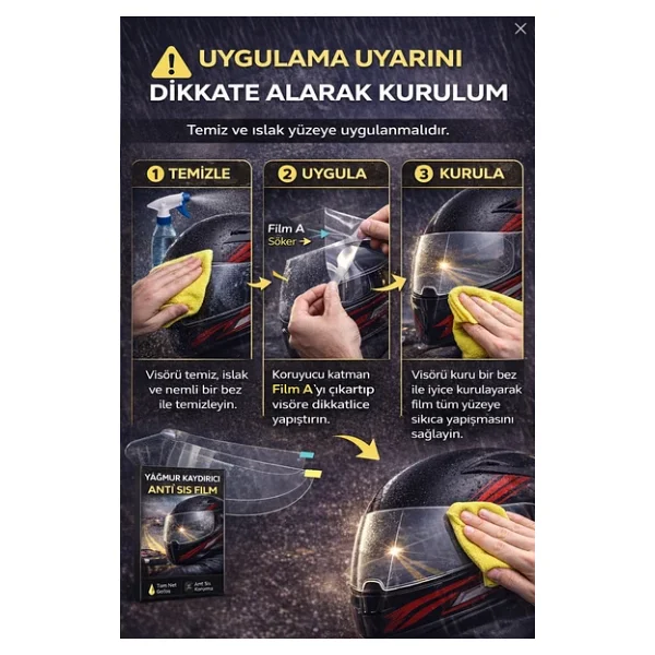 Motosiklet Kaskı Yağmur Kaydırıcı Film - Anti Sis Şeffaf Vizör Cam Koruyucu - Görsel 2