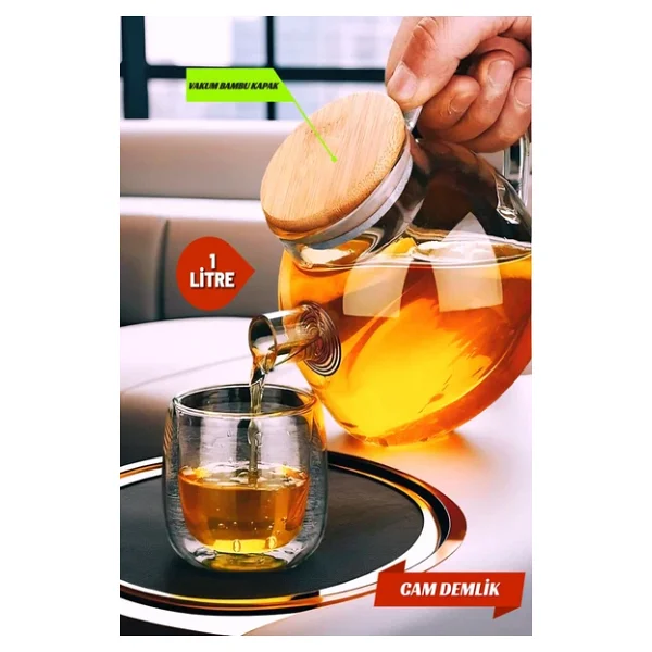 Bambu Kapaklı Demlik 1000 Ml - Görsel 7
